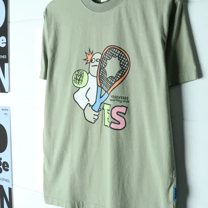 [BUNJANG] YESICEY Tennis Graphic T-Shirt Green Old School / (S-M) 예스아이씨 반팔 티셔츠 테니스그래픽 그린 올드스쿨-H34384