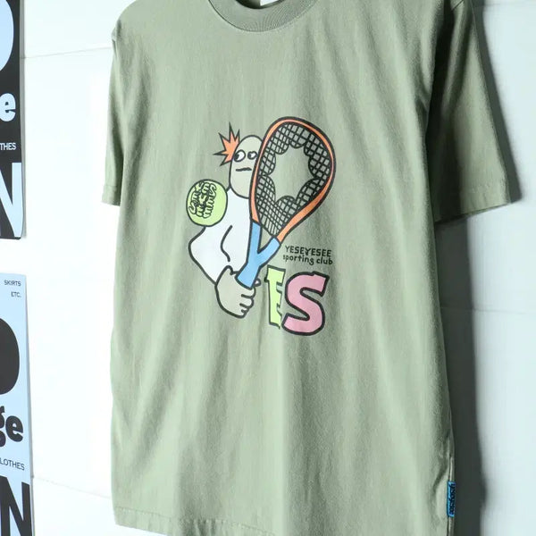 [BUNJANG] YESICEY Tennis Graphic T-Shirt Green Old School / (S-M) 예스아이씨 반팔 티셔츠 테니스그래픽 그린 올드스쿨-H34384