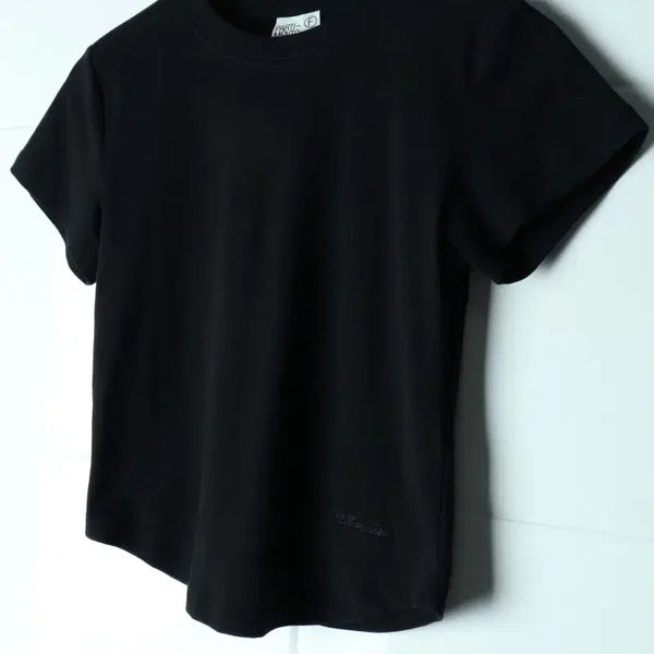 [BUNJANG] W(F) "PARTIMENTO" Black Plain Cropped T-Shirt / W(F) 파르티멘토 반팔 티셔츠 크롭 무지 블랙 놈코어-H34390
