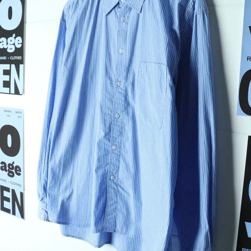 [BUNJANG] Vivastudio Stripe Shirt Light Blue / (M-L) 비바스튜디오 셔츠 남방 스트라이프 연블루 아메카지-H34409