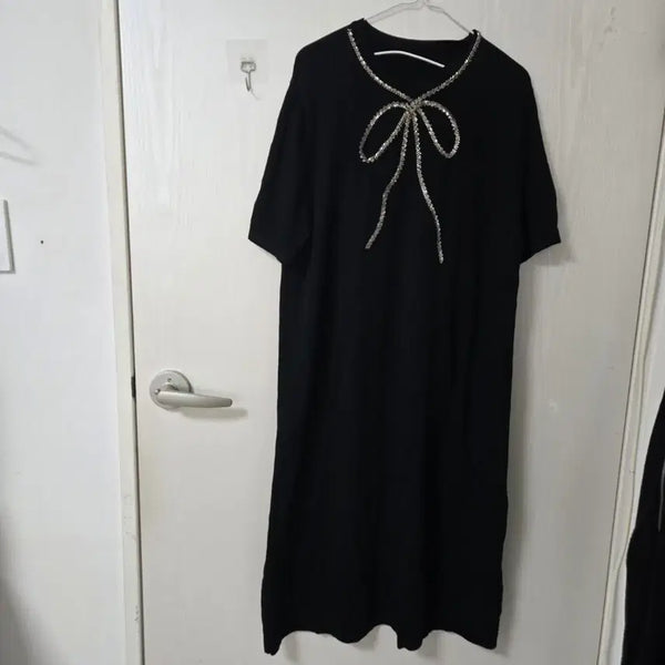 [BUNJANG] Black Cubic Ribbon Dress / 블랙 큐빅 리본 원피스