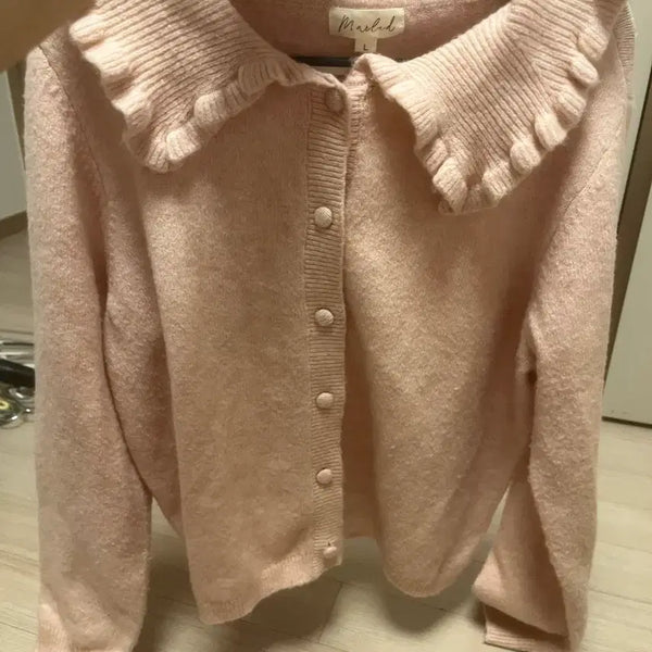[BUNJANG] Knit Cardigan Pink Frill Detail Size L / 카라니트가디건 L