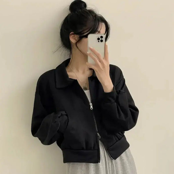 [BUNJANG] Ablie Black Two-Way Zip-Up Jacket / 에이블리 블랙 투웨이 집업