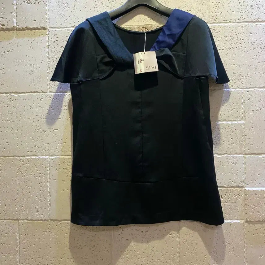 [BUNJANG] SJSJ Color-Blocked Black Blouse (Free Size) / [택포함/새상품] 한섬 SJSJ 배색 포인트 블랙 블라우스 (F사이즈)
