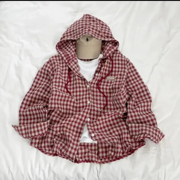 [BUNJANG] Checkered Shirt Red / 에이블리 체크셔츠 레드