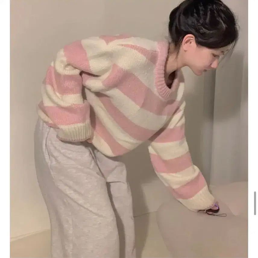 [BUNJANG] Pink Stripe Knit / 핑크 스트라이프 니트