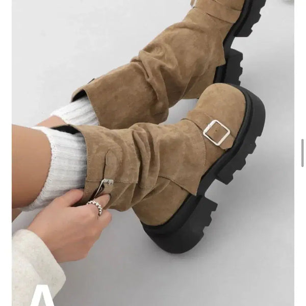 [BUNJANG] Platform Boots Suede Beige 245 / 통굽 부츠 245 스웨이드 베이지