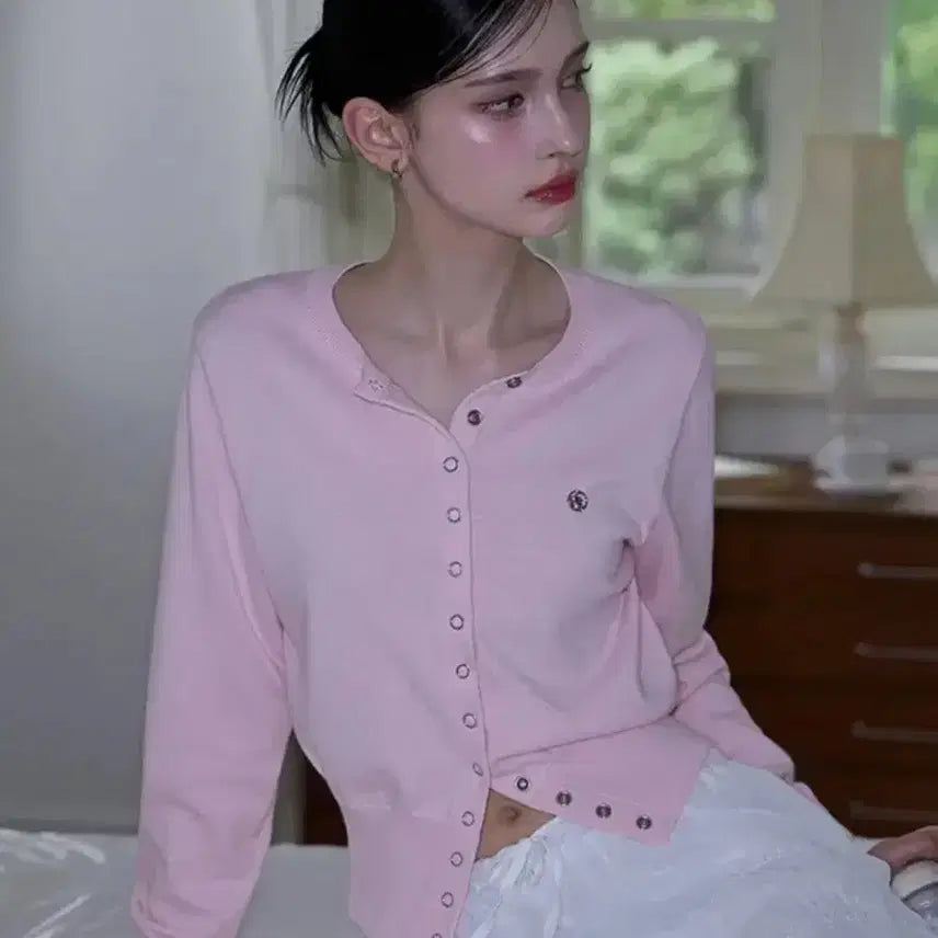 [BUNJANG] Roseefranz Eyelet Round Cardigan Pink / 로제프란츠 Eyelet Round Cardigan pink 핑크 가디건