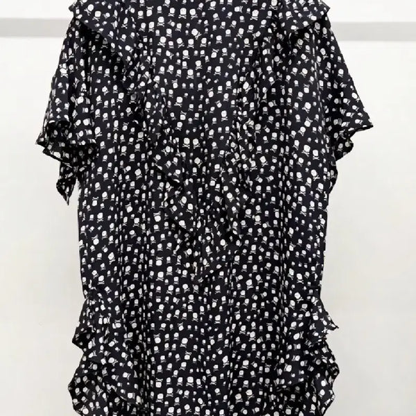 [BUNJANG] Lucky Chouette Patterned Frill Dress/Blouse / 럭키슈에뜨 패턴 프릴 원피스겸 블라우스 F