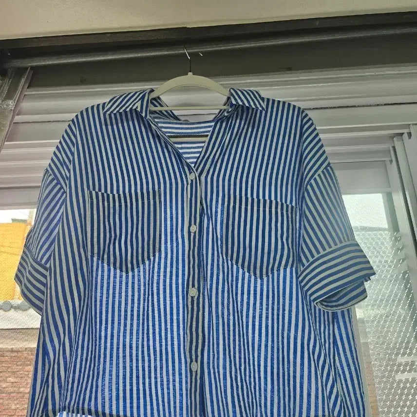 [BUNJANG] Blue Stripe Short Sleeve Shirt / (새제품)셔츠   프리싸이즈