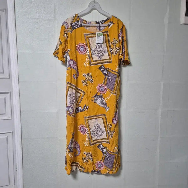 [BUNJANG] FITIN Yellow Pattern Long Dress L (77) / FITIN 옐로우 패턴 원피스 L(77)