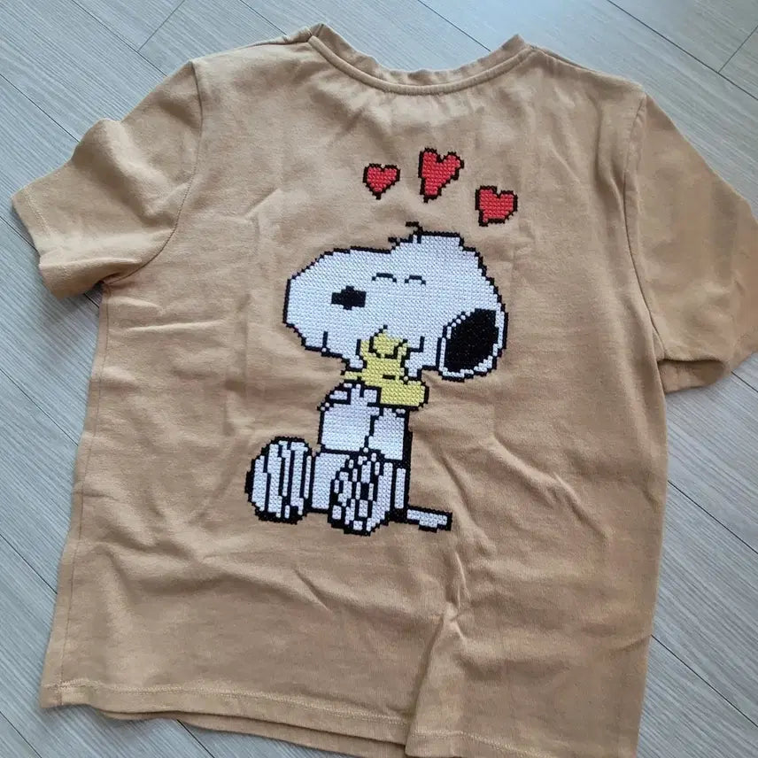[BUNJANG] ZARA Snoopy Embroidered Short Sleeve Knit Top / ZARA 스누피 니트자수 장식 반팔 니트배색 반팔