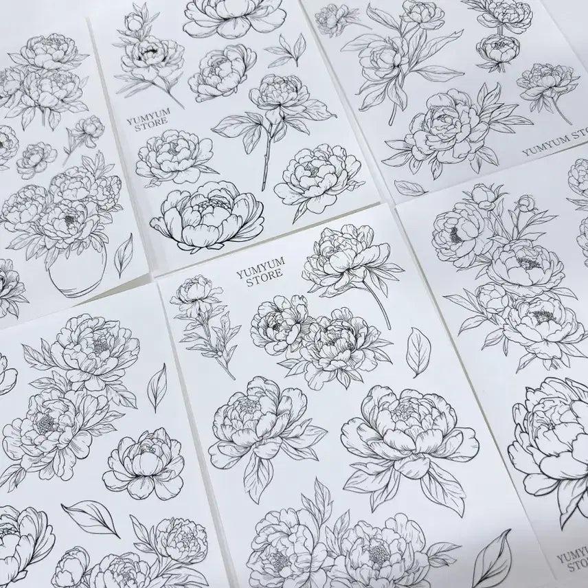 [BUNJANG] YumYum Store Line Flower Stickers (Set of 6) / 윰윰스토어 라인 꽃 스티커 6종