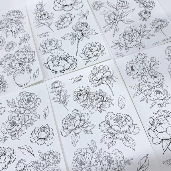 [BUNJANG] YumYum Store Line Flower Stickers (Set of 6) / 윰윰스토어 라인 꽃 스티커 6종