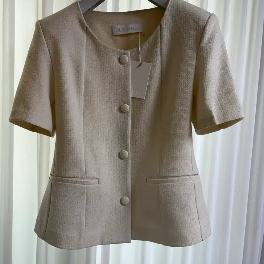 [BUNJANG] WEI Summer Tweed Scoop Neck Jacket Cream Ivory / 우이 썸머 트위드 스쿱넥 자켓 크림아이보리