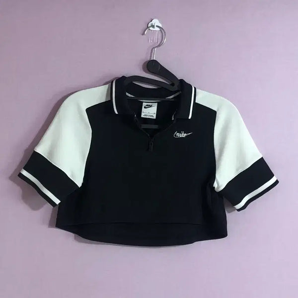 [BUNJANG] Nike Crop Collar T-Shirt Black White / 나이키 크롭 카라티 블랙 화이트