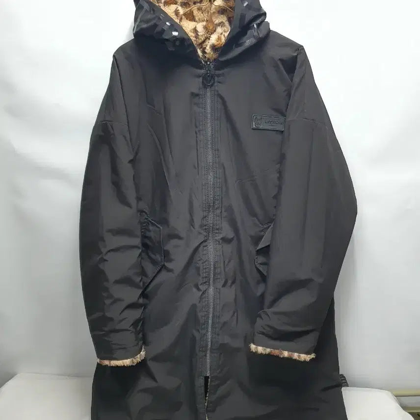 [BUNJANG] Life Work Leopard Reversible Long Padding Fleece Jacket Black / 라이프워크 롱패딩 후리스 밍스타 레오파드 리버시블 자켓 블랙