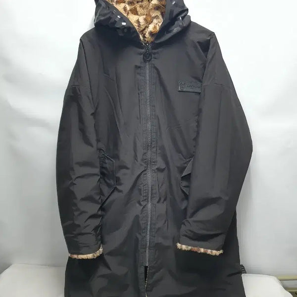 [BUNJANG] Life Work Leopard Reversible Long Padding Fleece Jacket Black / 라이프워크 롱패딩 후리스 밍스타 레오파드 리버시블 자켓 블랙