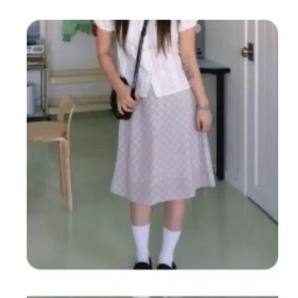 [BUNJANG] Haengjassi Check Pattern Chiffon Midi Skirt / 행자씨 체크 스커트 빈티지 쉬폰 스커트 미디 스커트