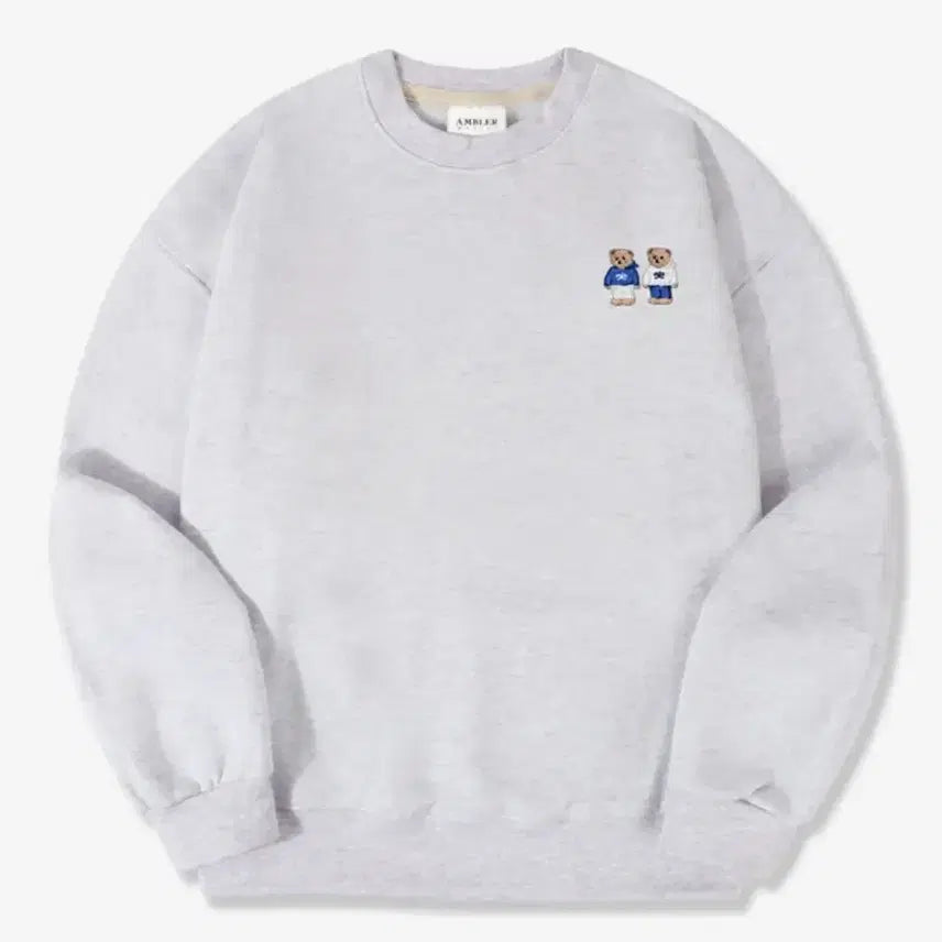 [BUNJANG] Ambbler Twin Look Bear White Mélange Sweatshirt (Brushed) / 무신사 엠블러 트윈룩 베어 화이트 멜란지 맨투맨 기모 M