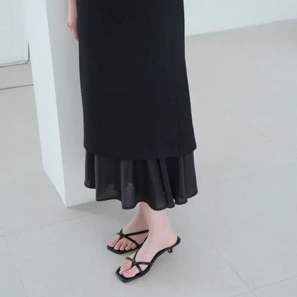 [BUNJANG] Nouarte Hesia Layered Skirt (Satin Black, M) / [새상품] 누아르테(nouarte) 헤시아레이어드 스커트(새틴블랙,m)
