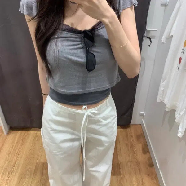 [BUNJANG] ONT Layered T-Shirt Set Charcoal / 새상품 택o) 온트 레이어드티 세트 차콜