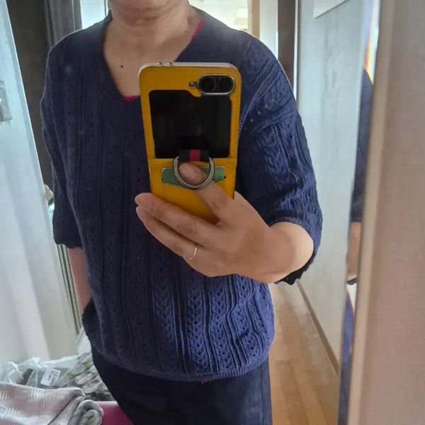 [BUNJANG] Women's V-Neck Knit Sweater Navy / 여성 브이넥 니트 스웨터 네이비