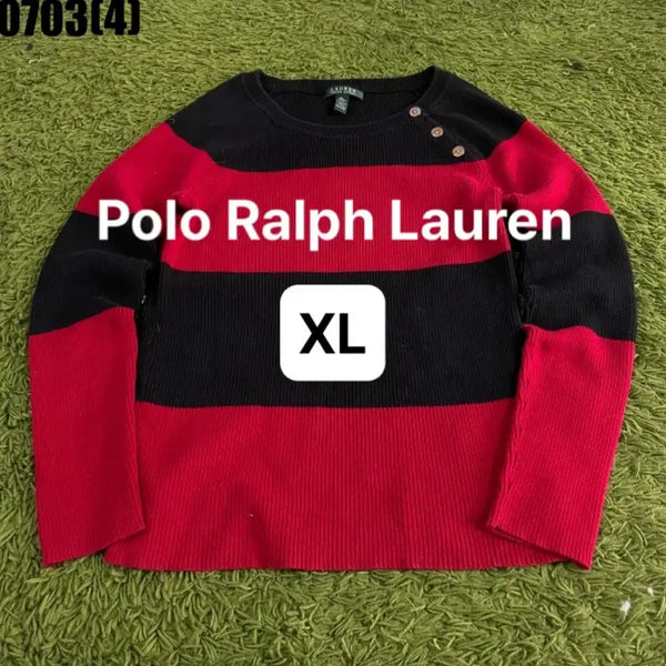 [BUNJANG] Polo Ralph Lauren Red Black Stripe Knit Sweater / [XL] 폴로 | 레드 블랙 스트라이프 니트 만원 빈티지 0703