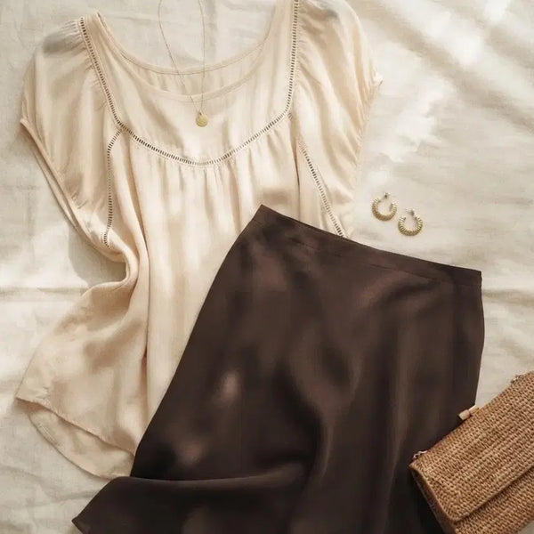 [BUNJANG] Apricot Lace Detail Chiffon Blouse / 여리여리한 살구빛 레이스 디테일 쉬폰블라우스