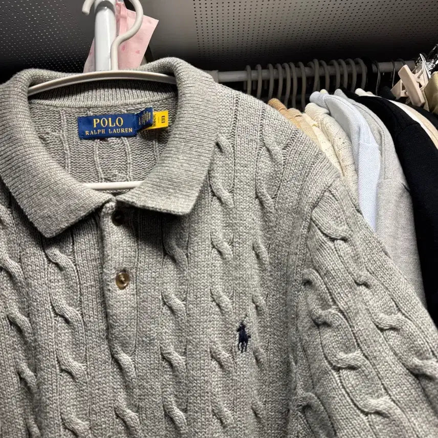 [BUNJANG] Polo Ralph Lauren Cable Knit Short Sleeve Knit L Size Grey / 폴로 케이블 반팔 니트 그레이 L사이즈