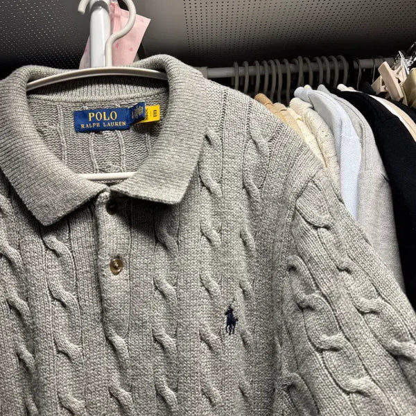 [BUNJANG] Polo Ralph Lauren Cable Knit Short Sleeve Knit L Size Grey / 폴로 케이블 반팔 니트 그레이 L사이즈