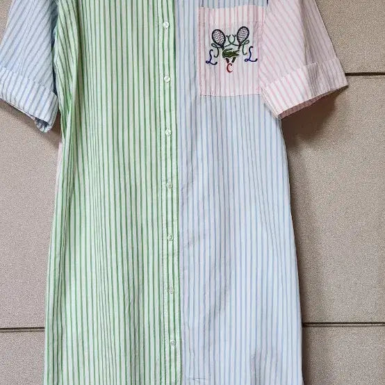 [BUNJANG] Lacoste Tennis Embroidered Patchwork Shirt Dress / 라코스테 테니스 자수 패치워크 셔츠 원피스