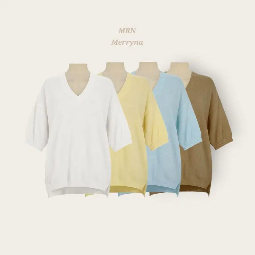 [BUNJANG] Merryna Asymmetrical V-Neck Knit (4 Colors) / [빠른배송] 언발 브이 니트 4color