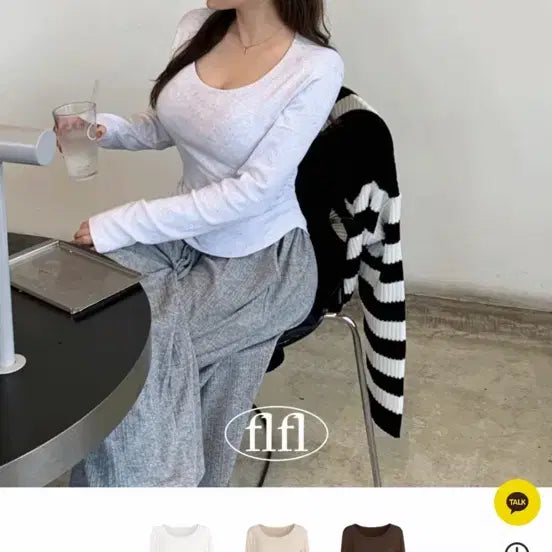 [BUNJANG] Flatter Made Yeo-si 6 Modal Side Shirring U-Neck Long Sleeve T-Shirt / 플랫퍼 [MADE] 여시6 모달 옆셔링 유넥 굴림 긴팔 티셔츠