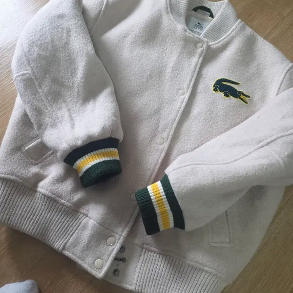 [BUNJANG] Lacoste Baseball Jacket Ivory / 라코스테 야구점퍼 아이보리