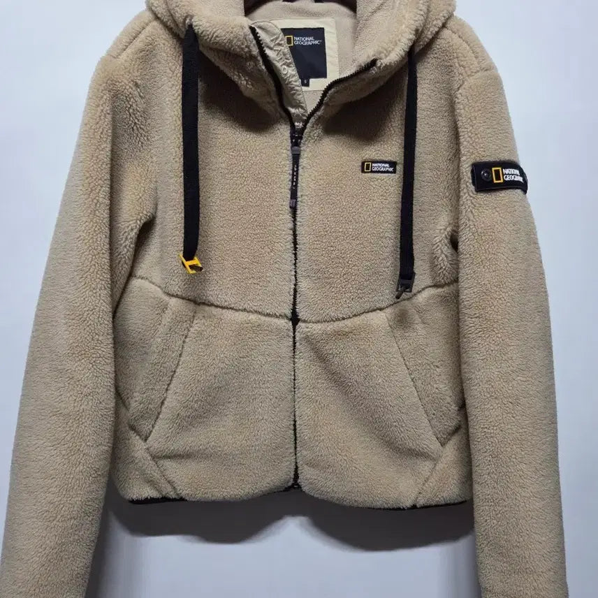 [BUNJANG] National Geographic Fleece Hooded Zip-up Beige (S) / (S)  내셔널지오그래픽 플리스 후드집업 베이지