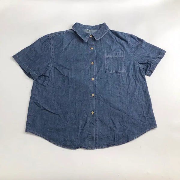 [BUNJANG] Blue Denim Short Sleeve Shirt / 청 데님 반팔 셔츠