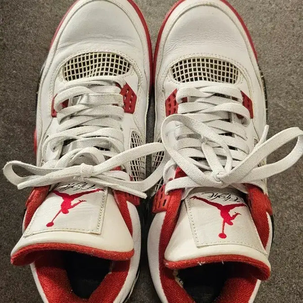 [BUNJANG] Air Jordan 4 Retro White Red Sneakers / 에어 조던 4 레트로 화이트 레드