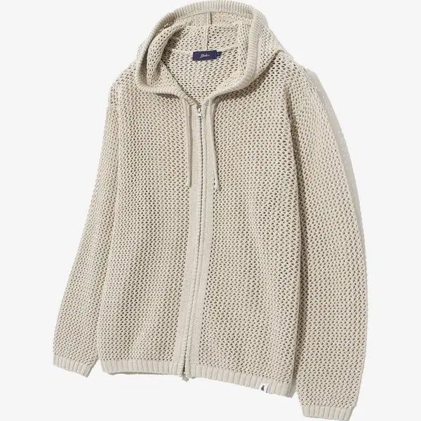 [BUNJANG] Yale Mesh Knit Hooded Zip-Up Beige S / S ) 예일 메쉬 니트 후드 집업 베이지