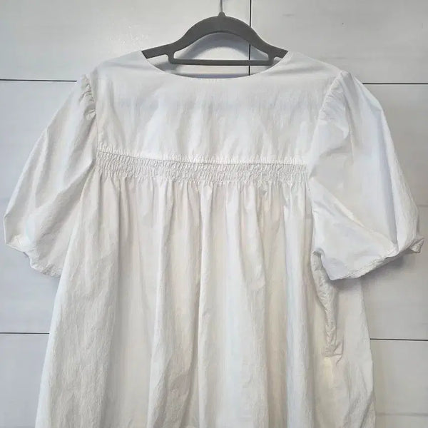 [BUNJANG] Muse612 White Puff Sleeve Smocking Blouse / Muse612 화이트 퍼프소매 스모킹 블라우스