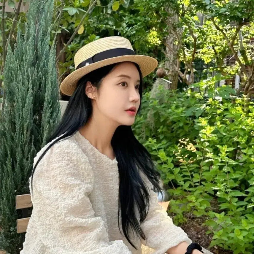 [BUNJANG] Rockfish Straw Bucket Hat with Black Ribbon / 락피쉬 밀짚모자 블랙 리본