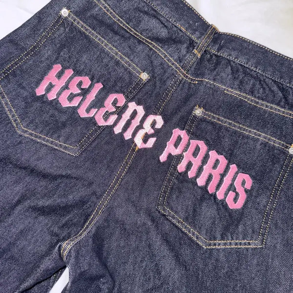 [BUNJANG] Helene Paris Wide Logo Denim Pants / 헬레네파리스 와이드 로고 데님