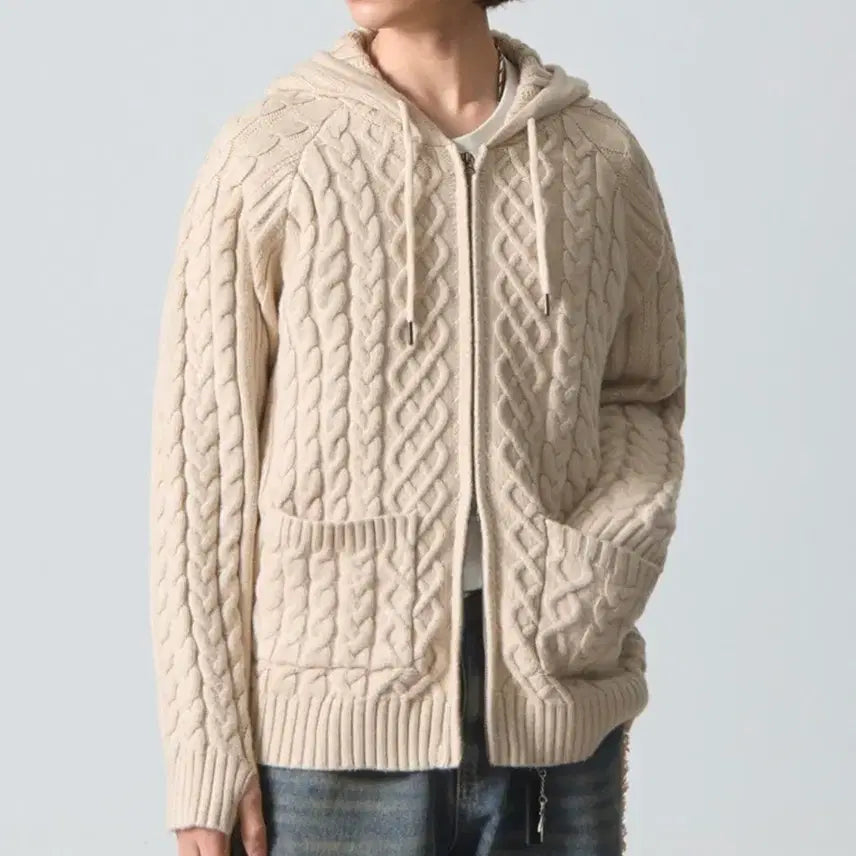 [BUNJANG] Dimitri Black 2-Way Heavyweight Cable Knit Hooded Zip-Up (XL) / (XL)디미트리블랙 2WAY 헤비웨이트 케이블 니트 후드 집업