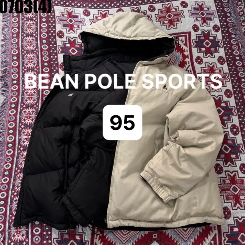 [BUNJANG] Beanpole Beige Black Reversible Padded Jumper / [95] 빈폴 | 베이지 블랙 양면 패딩 점퍼 만원 빈티지 0703