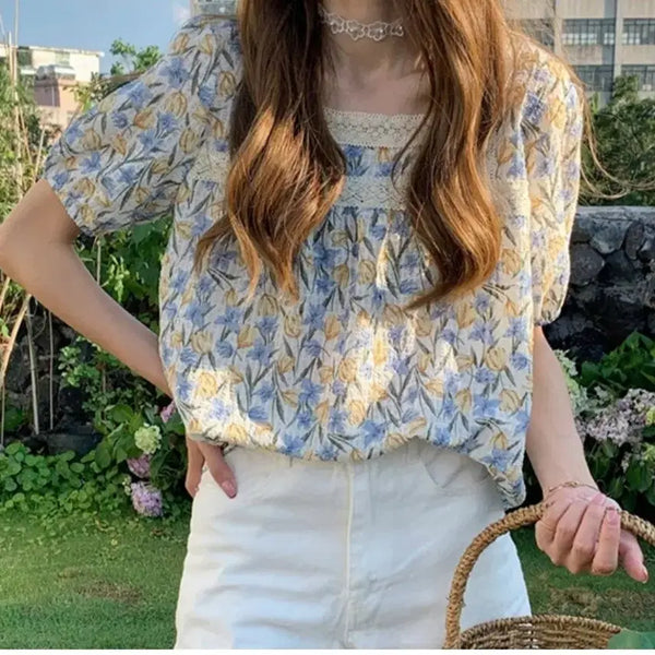 [BUNJANG] Wrinkle-Free Seersucker Square Neck Blouse / 새상품)구김안가는 시어서커 스퀘어넥 블라우스