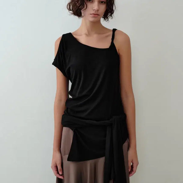 [BUNJANG] Symmetricpercent Unbalance Twist Top Black / 시메트릭퍼센트 언블란스 트위스트 탑 블랙