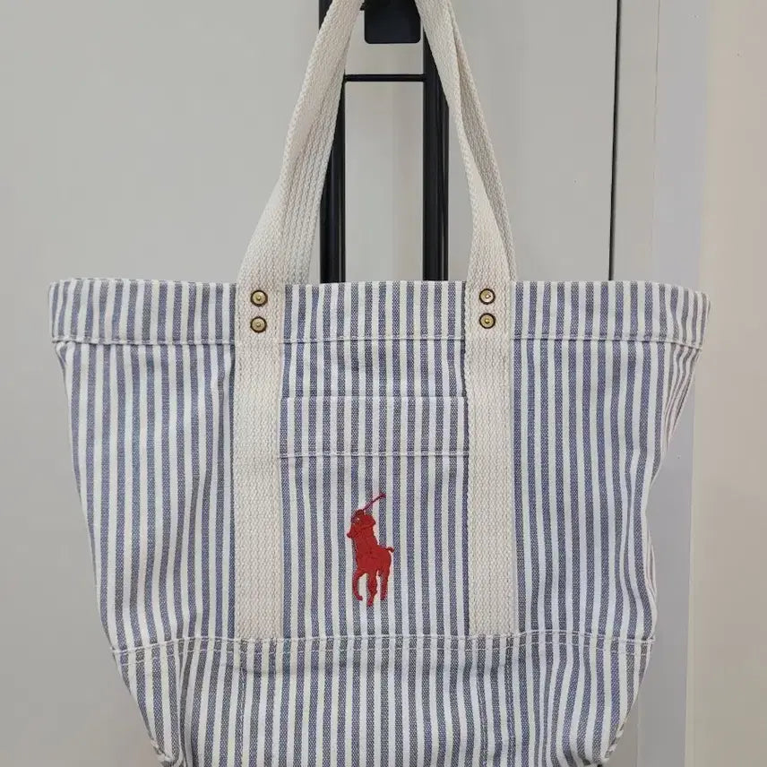 [BUNJANG] Polo Ralph Lauren Big Pony Stripe Canvas Shoulder Tote Bag / 폴로 랄프로렌 캔버스 스트라이프 빅포니 숄더백 토트백