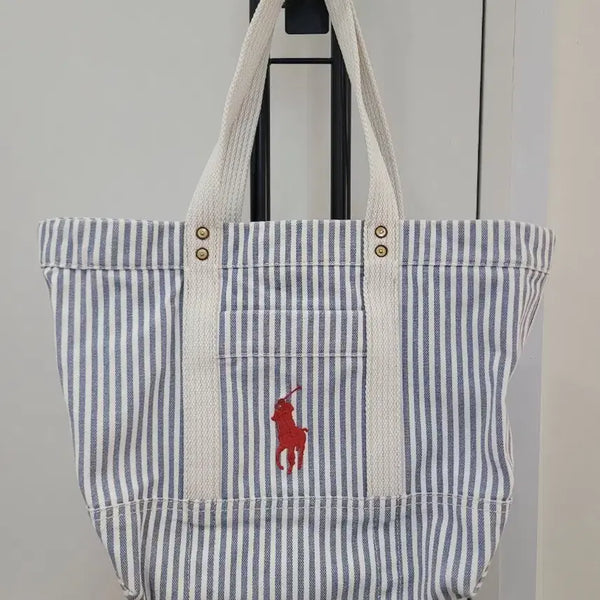[BUNJANG] Polo Ralph Lauren Big Pony Stripe Canvas Shoulder Tote Bag / 폴로 랄프로렌 캔버스 스트라이프 빅포니 숄더백 토트백