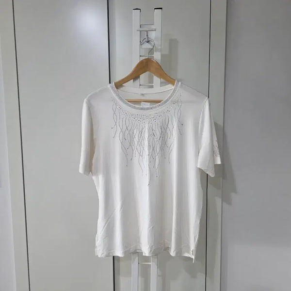 [BUNJANG] White Cubic Short Sleeve T-Shirt / 흰색 반팔 티셔츠 큐빅 장식