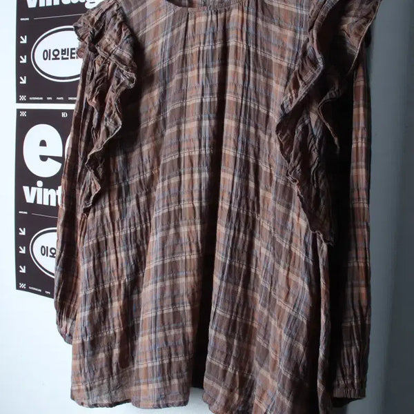 [BUNJANG] Eight Seconds Check Pattern Brown Blouse / W(M-L) 에잇세컨즈 셔츠 남방 블라우스 체크 브라운 놈코어-H3449